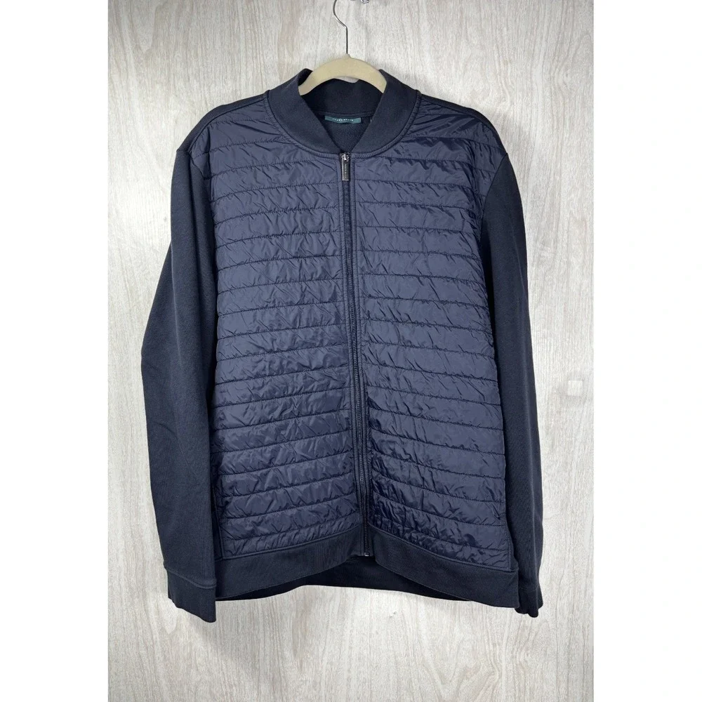 Perry‎ Ellis Quilted Jacket 2XLT Black Navy Nylon Zip Lightweight Tall Mens